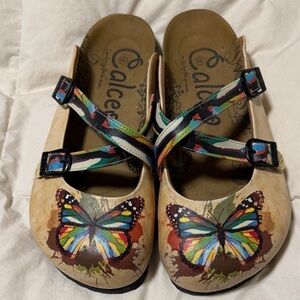 Womens Calceo Butterfly Mules-Multicolor NWOT